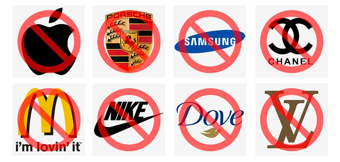 Examples of trademarked logos and brand names that cannot be printed